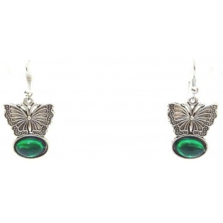 DARK GREEN BUTTERFLY Silver Oxidized Earring Hook Dangle Drop Fashion Novelty